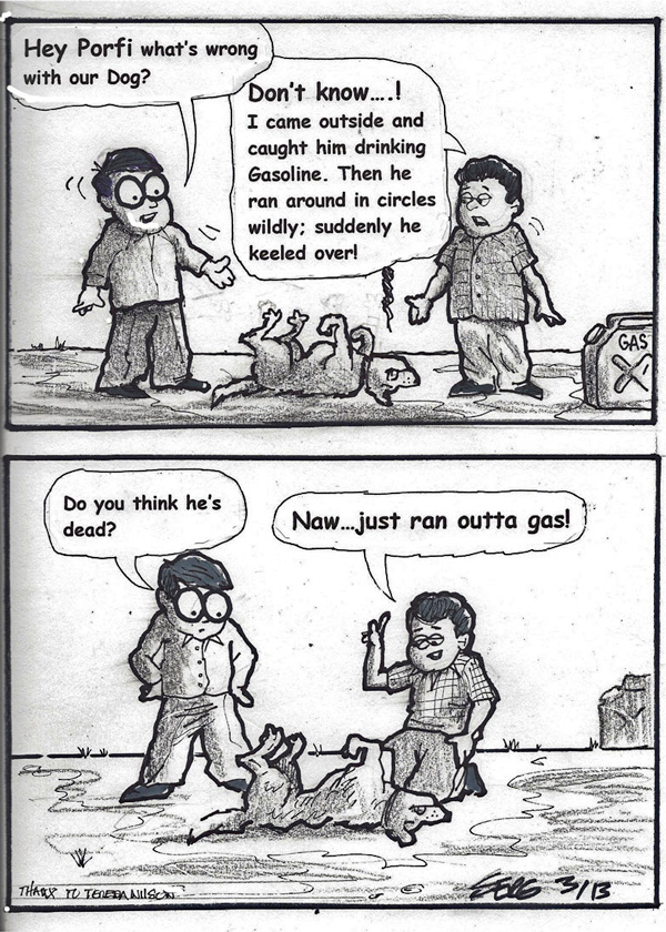 ARNIE AND PORFI ON THE DEAD DOG